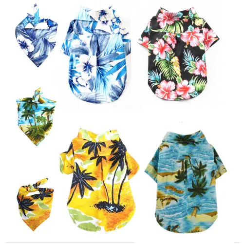 T-Shirt Style hawaïen en en coton pour chien, imprimé, pour petits, moyens et grands gabarits, chats