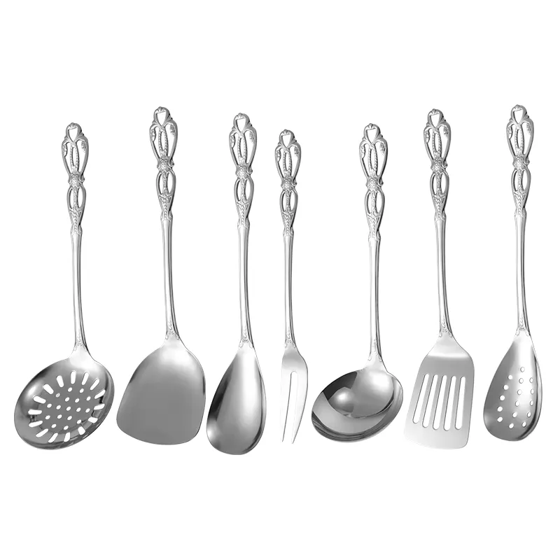 Luxury Kitchen Utensils Western Stainless Steel Ladle Skimmer Turner Rice Scoop Kitchenware Set