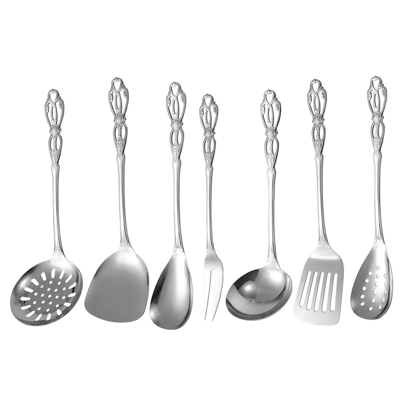 Luxury Kitchen Utensils Western Stainless Steel Ladle Skimmer Turner Rice Scoop Kitchenware Set