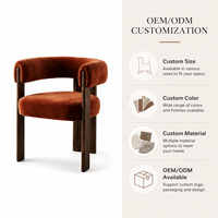 Fauteuil de salle à manger moderne de luxe en velours roux, fauteuil en bois foncé avec dossier à coussin pour projets hôteliers et villas, fabricant OEM