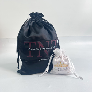 ถุงผ้าซาตินสีดำหรูหราพร้อมเชือกผูก - ถุงผ้าซาตินพิมพ์โลโก้ตามสั่งสำหรับบรรจุภัณฑ์ชุดชั้นในและอุปกรณ์จัดแต่งทรงผม - Product Image 3