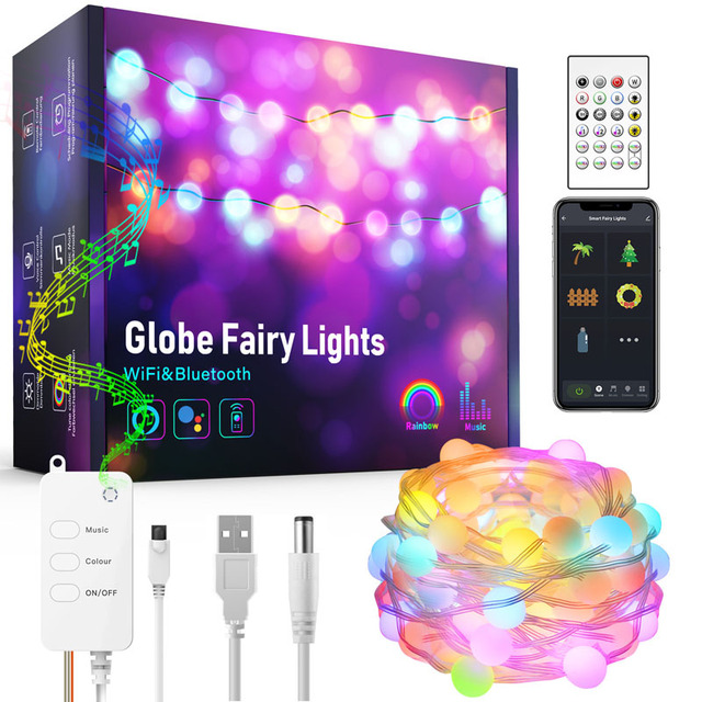 10 Meters WIFI Tuya Smart RGB Garland LED Light Strip Musical Rhythm Outdoor Globe Fairy Lights