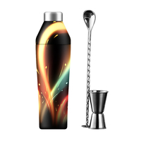 Kit de barman en acier inoxydable trois pièces-Shaker/Jigger/Passoire/Cuillère Shaker isolé sous vide Barman