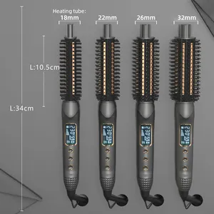 Professional 2 In 1 Hair Straightener Curling Iron Wand Rollers Thermal Hot Brush Comb Hot Heated Thermal Ionic Hair Brush