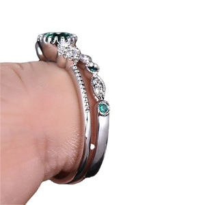 Women's Zircon Ring Green <b>Micro</b> Pave Imitation Emerald Engagement Ring Flower Shape Jewelry - Product Image 5