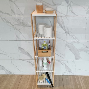 Estante de madera para <span class=keywords><strong>escalera</strong></span> de <span class=keywords><strong>baño</strong></span>, accesorio personalizado multifuncional de bambú, organizador para el hogar, gran oferta - Product Image 5