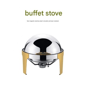 Conjunto de Buffet Redondo de Aço Inoxidável de <span class=keywords><strong>6</strong></span> Litros com Tampa Rolante, Bandeja para Alimentos, Bandeja para Água e Suportes para Combustível para Eventos de Catering - Product Image 5