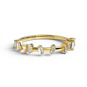 18K Gold Plated Baguette Diamond Lightweight Trendy Ring Scattered Jagged Alternating Eternity Band <b>Confetti</b> Stackable Ring - Product Image 1