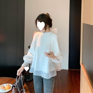 Blusa elegante Organza da donna <span class=keywords><strong>con</strong></span> maniche lunghe a lanterna e <span class=keywords><strong>fiocco</strong></span> ampio in Chiffon per la primavera/estate - Product Image 3