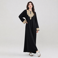 Nouvelles lignes de robes Abaya Premium personnalisées en broderie noire et or, à manches longues, tombées douces, style Dubaï, pour femmes musulmanes, à porter au quotidien et pour le Ramadan