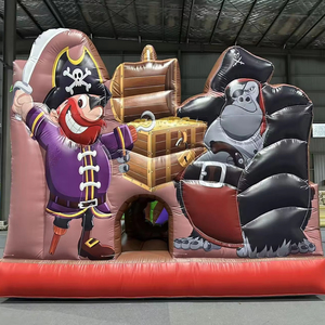 Château gonflable avec toboggan, thème de l'aventure dans la jungle, centre de jeux aquatiques pour enfants, bateau pirate gorille - Product Image 1