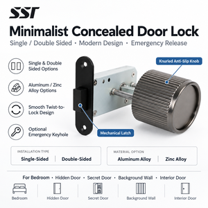 Cerradura Oculta para Manija de Puerta, Aleación de Aluminio y Zinc, Cerradura de Privacidad de Una o Dos Caras para Puerta Interior de Dormitorio - Product Image 1