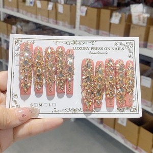 Nuevo Producto Lanzado, Diseño en Contraste Azul y Blanco, Flores Pequeñas, Líneas <span class=keywords><strong>Negras</strong></span>, <span class=keywords><strong>Rayas</strong></span> de Tigre, <span class=keywords><strong>Uñas</strong></span> Postizas Hechas a Mano - Product Image 4