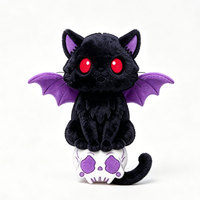 Peluche chat noir d'Halloween personnalisée OEM ODM, chat gothique à ailes de chauve-souris avec crâne, animal en peluche pour décoration de fêtes