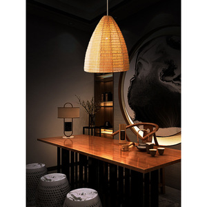 Rattan Pendant <b>Light</b> Round E27 <b>Led</b> Warm <b>Light</b> Single Head Chandelier For <b>Tea</b> Room Restaurant Bar Counter Chinese Pastoral Style - Product Image 2