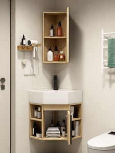 Ensemble de meuble-lavabo intégré moderne, étanche, en bois naturel, avec miroir intelligent mural, pour petits appartements, salle de bain triangulaire, hôtel - Product Image 4