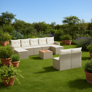 ชุดโซฟาสวนสีเบจหวายสำหรับกลางแจ้ง 6 ที่นั่ง ทนทานต่อสภาพอากาศ ดีไซน์ร่วมสมัย - Product Image 2