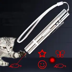 Pena Penunjuk Lampu Merah 3 Dalam 1 Pena Laser Kucing Pengisi Daya USB 4 Pola Mainan Kucing Laser Interaktif dengan Lampu Kilat LED dan Sinar UV