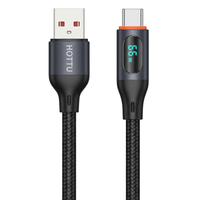 Câble tressé USB-A vers Type-C 66W avec affichage numérique, cordon de charge Type-C en nylon noir pour smartphone, tablette, batterie externe, ordinateur portable