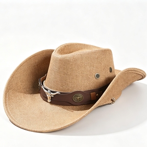 Cappello da Cowboy Vintage, Traspirante in Lino e Cotone con Tesa Larga, Cappello da Sole per Viaggi e Attività all'Aperto, Vendita all'Ingrosso per Uomini e Donne - Product Image 1