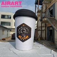 Tasses à café géantes gonflables de 4 mètres de haut pour les décorations d'événements extérieurs des magasins de boissons, tasses à café éclairées par LED disponibles