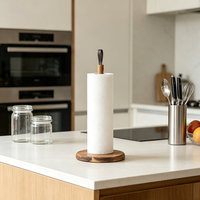 Porte-serviettes en papier de cuisine en bois d'acacia naturel, style minimaliste nordique, support de rouleau de cuisine sur comptoir autoportant avec sangle en cuir