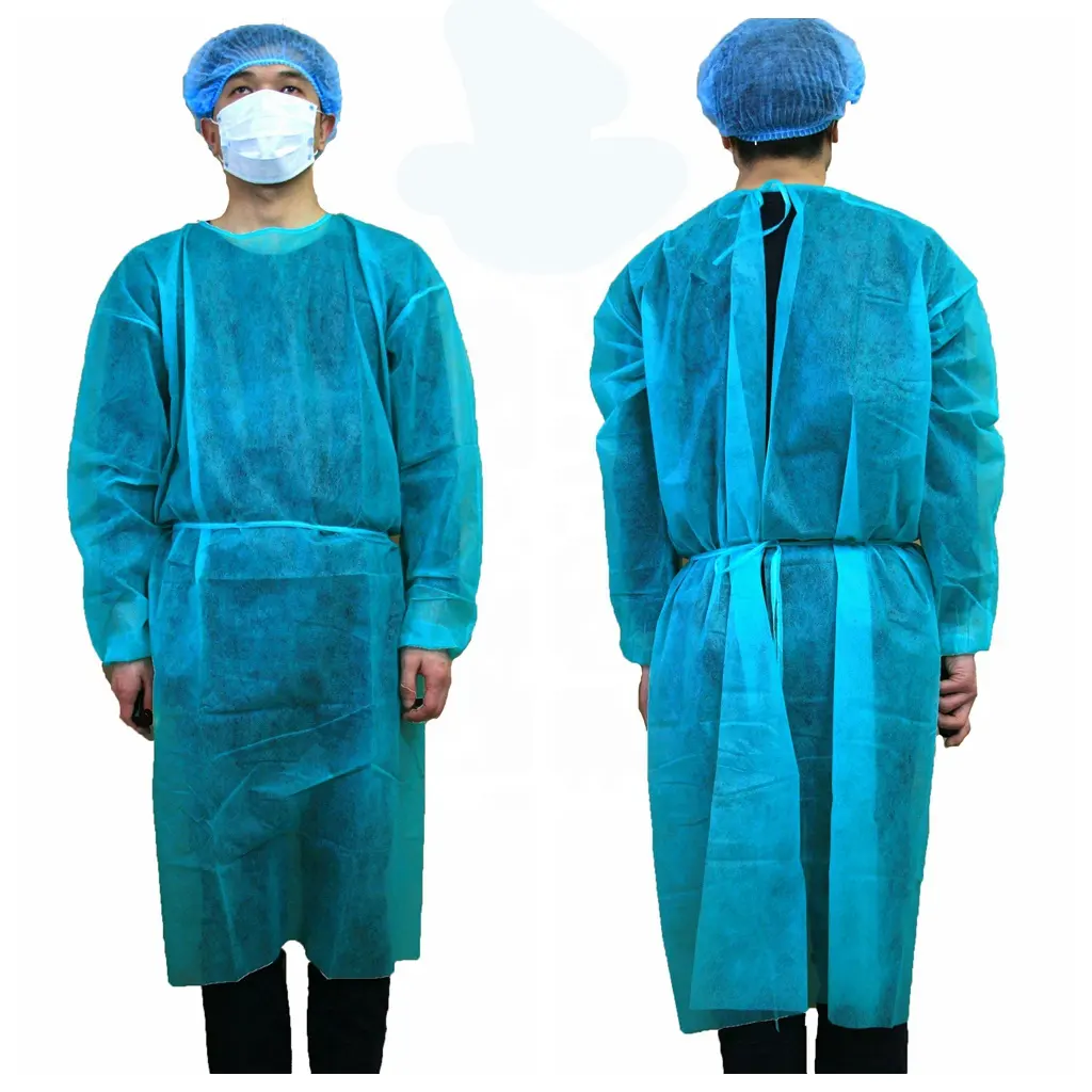 Robe d'isolement médicale jetable de robe d'isolement de sms/pp de couleur bleue