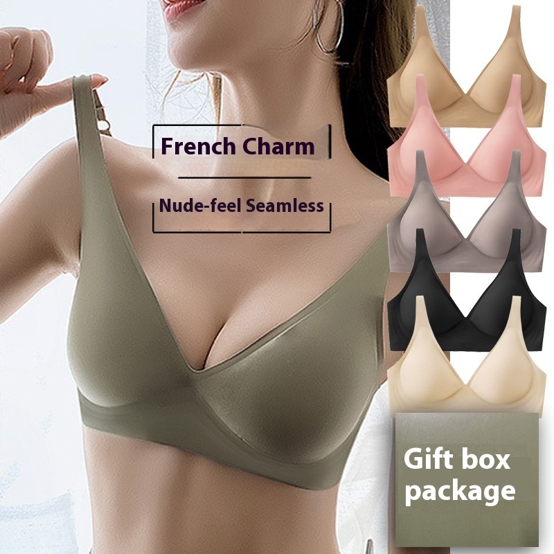 Traceless Wire Free Breathable French Style Sexy Underwear Steel Rings Small Chest Push-up Women's Jelly Bra
