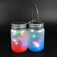 โหลแก้ว LED 15ออนซ์แขวนได้,ขวดโหลเมสันสีขุ่นไล่ระดับสีขุ่นพร้อมฝาปิดไฟ Led พลังงานแสงอาทิตย์แนว Fairy