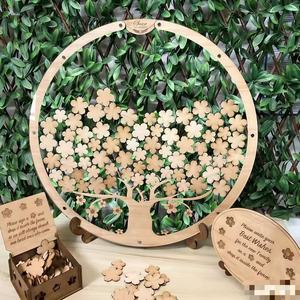 Libro de visitas de boda circular de madera con flores, 60 cm, corte láser, caja creativa para mensajes de invitados, para decoración de bodas - Product Image 1