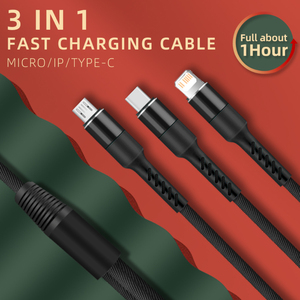 <span class=keywords><strong>Cavo</strong></span> <span class=keywords><strong>USB</strong></span> Intrecciato in Nylon 3 in 1 all'Ingrosso, Ricarica Rapida 3A, Lega di Alluminio, per iPhone, Telefoni Cellulari, Power Bank, Computer - Product Image 3