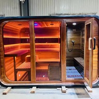 Sauna compacta de cedro rojo canadiense de aspecto personalizado con visera para 4 personas