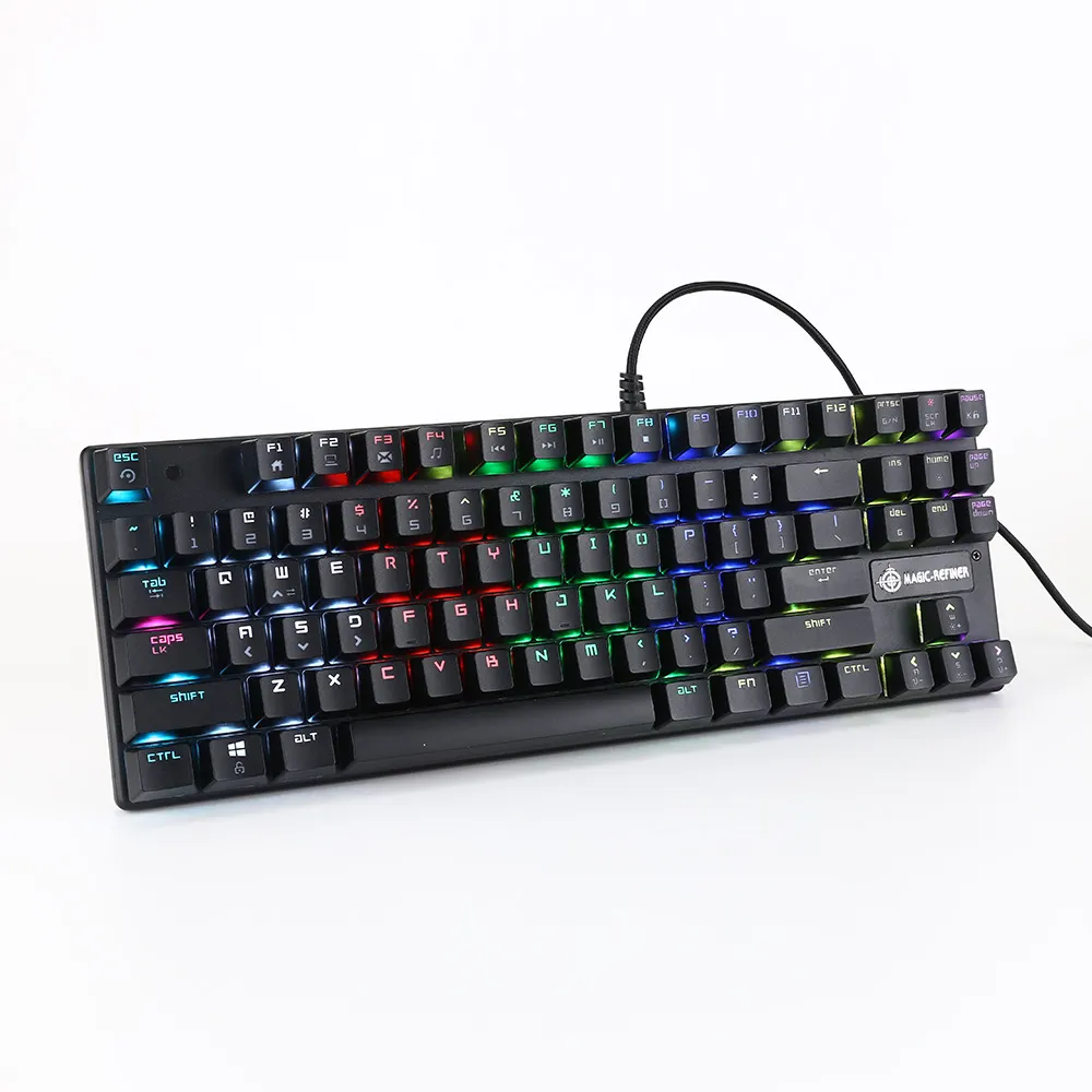 magic-refiner 1506 black wired 87 square keycaps ergonomics mechanical gaming keyboard red switch