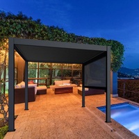 Gazebo en aluminium à double toit anti-typhon personnalisé, toit motorisé réglable avec bande lumineuse LED et moustiquaire