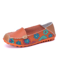 Nouvelles Ballerines d'Automne pour Femmes en Cuir Véritable, Mocassins Imprimés à Enfiler, Loafers Tendance pour Mamans, Stock Direct Transfrontalier