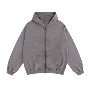 Cardigan à capuche zippé délavé style vintage, nouvelle collection automne-hiver 2022, tendance, pour homme - Product Image 3
