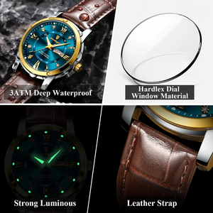 Poedagar 936 Wholesale High Quality Leather Men's Wrist Watch Waterproof Luminous Quartz Watches for Men - Product Image 5
