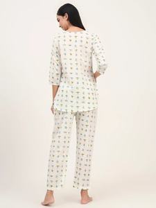 Women's 3/4 Sleeve Floral Cotton Pajama Set Hand <b>Block</b> Print Sleepwear Women's Nightwear Solid <b>Colour</b> Wholesale Price Available - Product Image 2