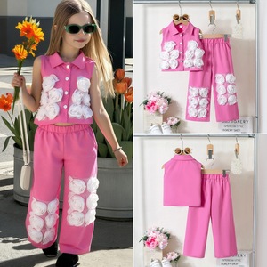 ชุดเซ็ตเสื้อแขนกุดลายดอกไม้สไตล์หรูหราเบาบางสำหรับสาวๆ ฤดูร้อนปี 2026 พร้อมกางเกงขายาวลายปั๊มร้อน - Product Image 3