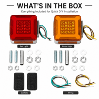Feux de clignotants de remplacement KLT-LITE KW8032 double face carrés sur pied, 24V, triple goujon, ambre/rouge, 47 LED