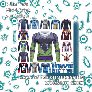 เสื้อออกกำลังกายแบบสลิมฟิต ผ้าถักเนื้อนุ่ม โพลีเอสเตอร์ ลายอนิเมะ ป้องกันรังสียูวี 50+ เหมาะสำหรับปั่นจักรยาน เดินป่า ชกมวย MMA มวยไทย  รุ่นปี 2025 - Product Image 2