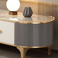 Mueble para TV, Mesa de Centro, Juego de Sala de Estar, Madera, Acero Inoxidable y Mármol, Almacenamiento, Diseño Europeo Moderno y Lujoso
