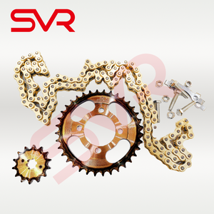Kit Chaîne et Pignon <span class=keywords><strong>SVR</strong></span> <span class=keywords><strong>Moto</strong></span> 428 128 Or Noir CG125 150 Kit Relacion Cadena avec Couronne et Pignon pour SBR Express - Product Image 2