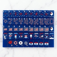 En stock – Ensemble de mahjong américain premium en acrylique à 3 couches, tuiles bleu marine, drapeau et aigle gravés, 166 pièces – Jeu de société professionnel