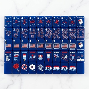 En Stock: Juego de Mahjong Americano Premium de 3 Capas de Acrílico, Fichas <span class=keywords><strong>Azul</strong></span> <span class=keywords><strong>Marino</strong></span> con Bandera y Águila Grabadas, 166 Piezas, Juego Social Profesional - Product Image 1
