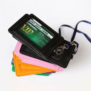 Wholesale School Worker Candy Color Pu Leather Employee <b>Id</b> Card Badge <b>Holders</b> With Lanyards Custom Promotional Gifts - Product Image 4