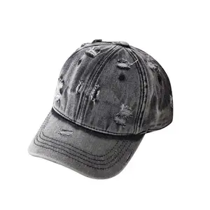 British ripped Amazon vintage do Old washed Denim gorra de béisbol hombres y mujeres ajustable ripped Cap TIDE