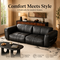 Schwarzes Getuftetes 3-Sitzer Lounge-Sofa mit Tiefen Plüschkissen und Breiten Armlehnen für Wohnzimmer Hotel Apartment Schlafzimmer