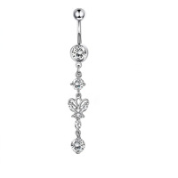 Hisera En stock Piercings de nombril pour femme en acier inoxydable 316, style punk, motif étoile et couronne, avec zircon, bijoux de corps