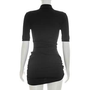 Viviblook Y26DS137 Robe d'été pour femme, nouvelle robe décontractée élégante à col à revers, manches courtes, ourlet asymétrique, mini-robe - Product Image 4